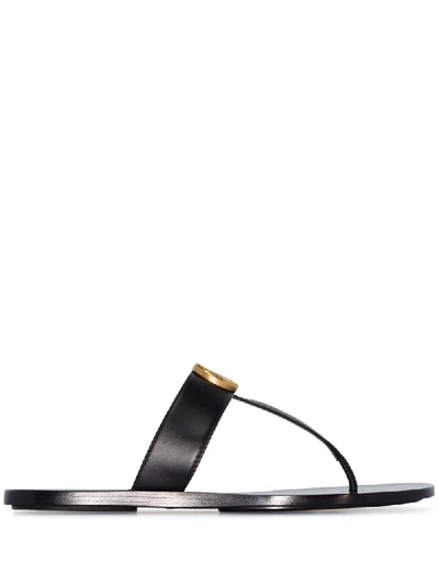 Gucci Marmont Logo Plaque Sandals  In Black