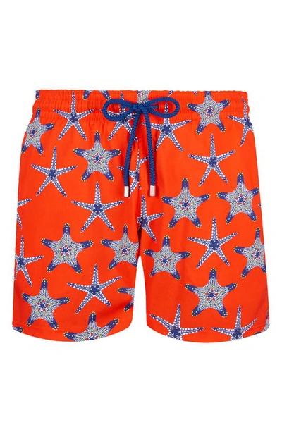 Vilebrequin Moorise Starfish Dance-print Swim Shorts In Orange