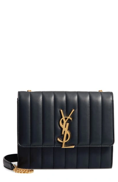 Saint Laurent Small Vicky Leather Wallet On A Chain - Black In Noir
