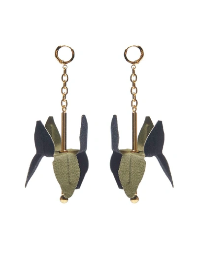Marni Flora Gold-tone Metal And Cotton Earrings In Black