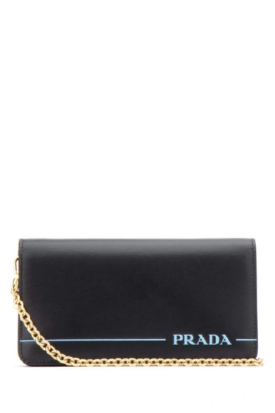 Prada Logo Chain Clutch Bag In Black