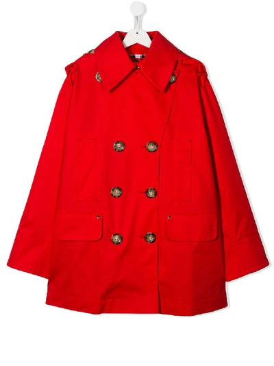 Burberry Teen Double Breasted Trench Coat In 红色