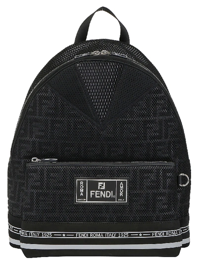 Fendi Roma Monogram Mesh Backpack In Black | ModeSens