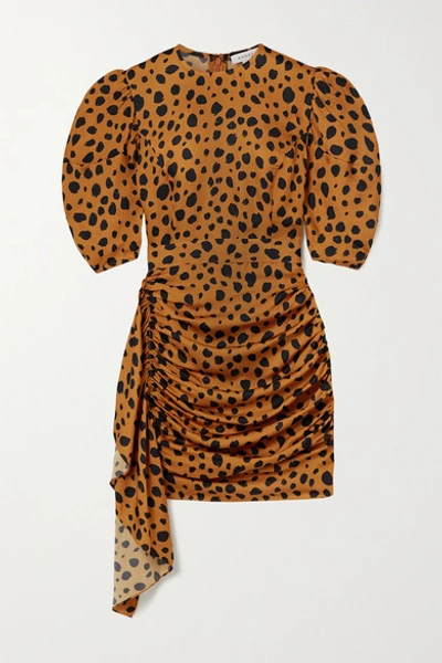 Rhode Pia Ruched Draped Animal-print Satin Mini Dress In Orange