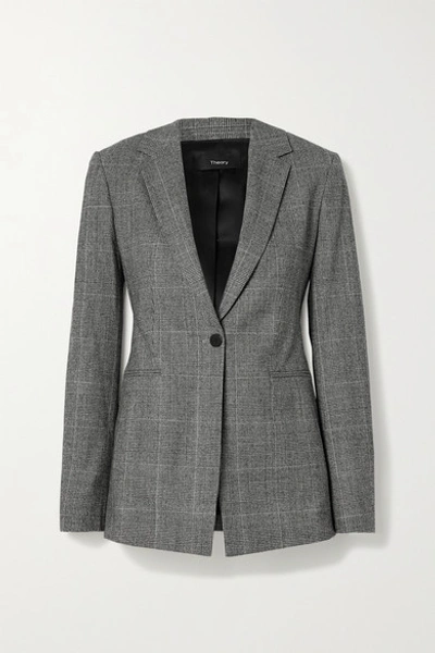Theory Prince Of Wales Wool-blend Check One-button Power Jacket In Black Multi