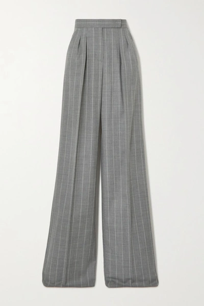 Max Mara Congo Pleated Pinstriped Wool-blend Wide-leg Pants In Gray