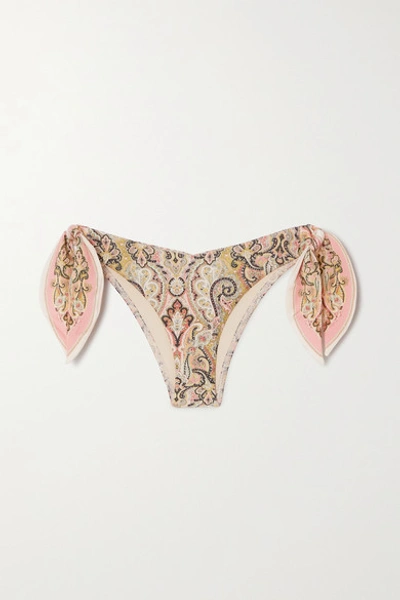 Zimmermann Freja Tie-detailed Paisley-print Bikini Briefs In Baby Pink