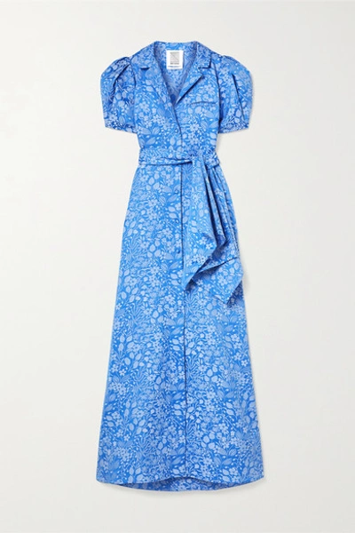 Rosie Assoulin Pouf Sleeve Floral Jacquard Maxi Dress In Blue