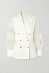 BRUNELLO CUCINELLI BEAD-EMBELLISHED SILK ORGANZA-TRIMMED LINEN AND COTTON-BLEND BLAZER