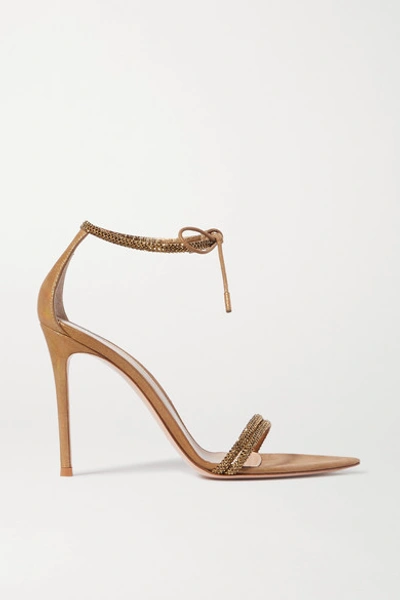 Gianvito Rossi Camnero 105 Crystal-embellished Iridescent Suede Sandals In Gold