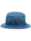 POLO RALPH LAUREN TEDDY BEAR EMBROIDERED DENIM BUCKET HAT