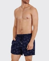 Vilebrequin Men's Diamond Turtle-print Swim Trunks In Bleu Marine