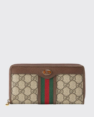 Gucci Men's Gg Supreme Zip-around Wallet In Brown