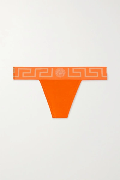 Versace Stretch-cotton Jersey Thong In Orange