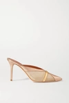 MALONE SOULIERS BOBBI 85 METALLIC MESH AND LEATHER MULES