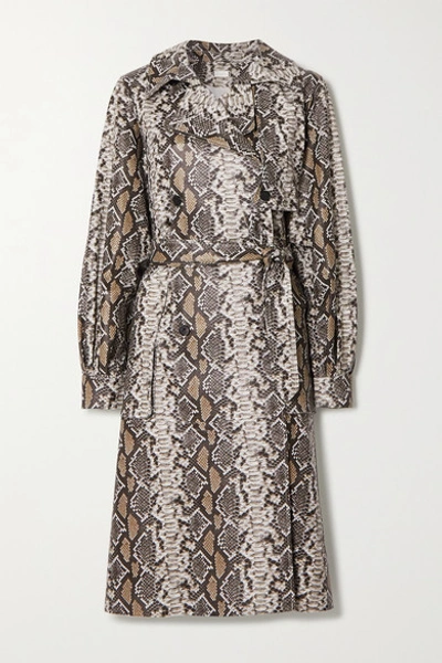 Utzon Snake-effect Leather Trench Coat In Gray