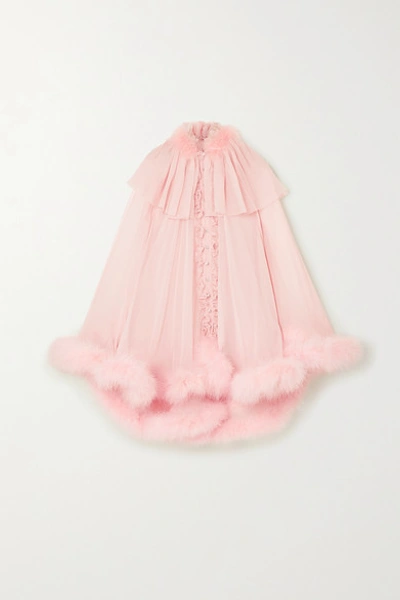 Dolce & Gabbana Feather-embellished Silk-chiffon Cape In Pink