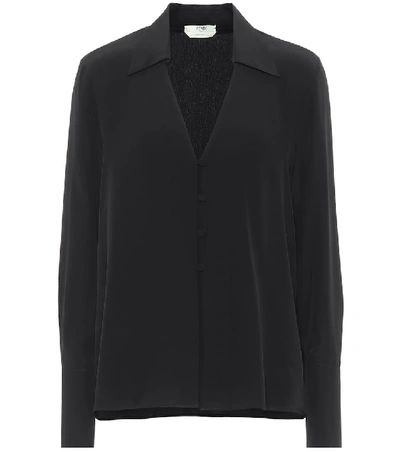 Fendi V-neck Crepe De Chine Blouse In Black