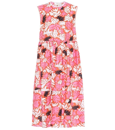 Marni Printed Linen And Cotton Midi Dress In Pink