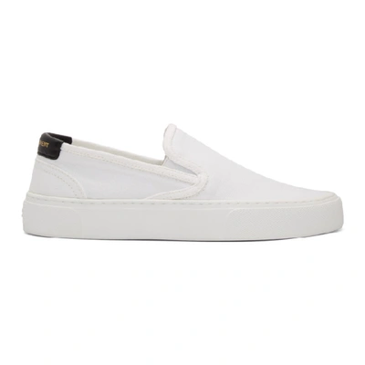 Saint Laurent Venice Leather-trimmed Canvas Slip-on Sneakers In White