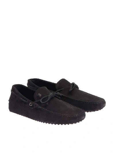 Tod's Suede Moccasin With Grommets In Black