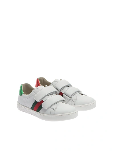 Gucci Leather Strap Sneakers In White
