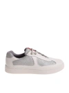 PRADA WHITE LEATHER AND FABRIC SNEAKERS