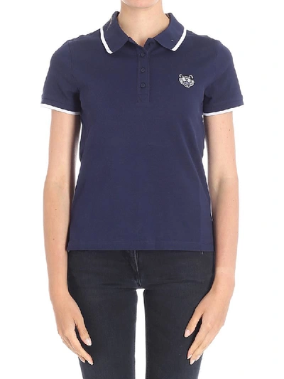 Kenzo Tiger Crest Bottoned Polo In Blue