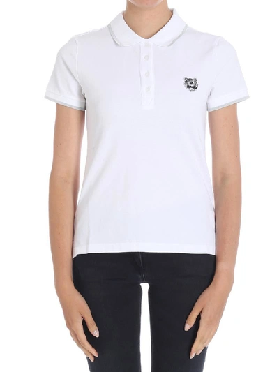 Kenzo Tiger Crest Bottoned Polo In White