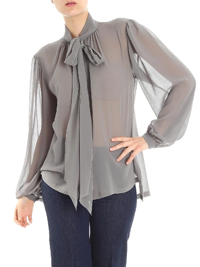 Alberta Ferretti Gray Silk Blouse With Ribbon In Grey