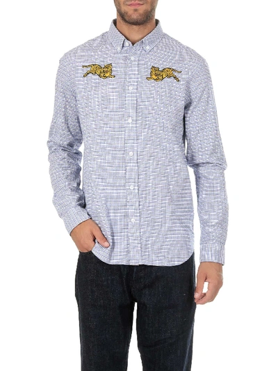 Kenzo Checked "jumping Tiger" Shirt In Blue