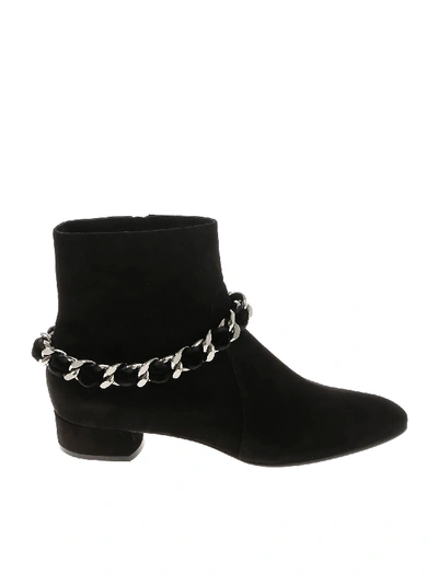Casadei Chain-embellished Suede Ankle Boots In Black