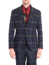 ERMANNO SCERVINO BLUE AND GREEN CHECKED THREE-BUTTON JACKET