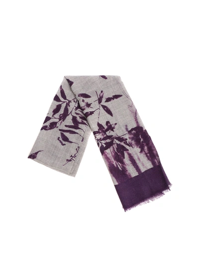 Altea Grey And Purple Floral Embroidery Scarf