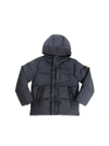 STONE ISLAND JUNIOR BLUE QUILTED DOWN JACKET WITH LOGO