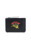 KENZO "JUMPING TIGER" BLACK LEATHER CLUTCH