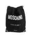 MOSCHINO BLACK DRAWSTRING BAG WITH FABRIC LOGO