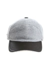 FEDELI GREY CAP WITH LEATHER DETAILS