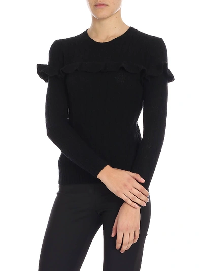 Polo Ralph Lauren Black Crewneck Pullover With Ruffles