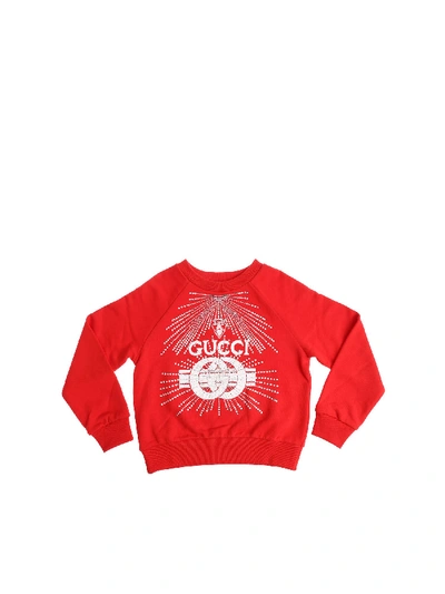 Gucci Kids' Red Sweatshirt With Logo Print And Rhinestones