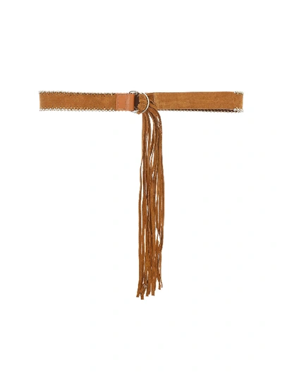Iro "tyler" Leather Belt With Fringes In Brown