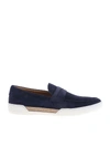 TOD'S BLUE SUEDE MOCCASINS WITH ROPE INSERT