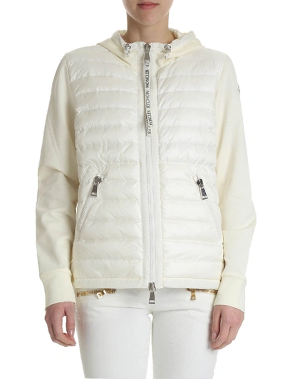 Moncler Cream-colored Down Jacket With Logo