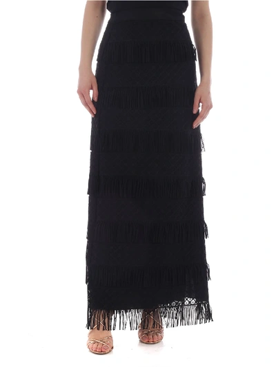 Alberta Ferretti Black Alberta Skirt With Fringe