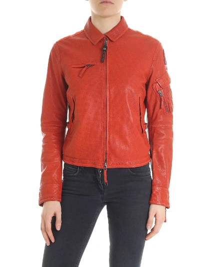 Parajumpers Burgundy Cut-out Leather Jacket In Red