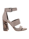 KENDALL + KYLIE TAUPE JAYNE2 SANDALS WITH PYTHON HEEL