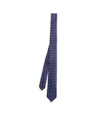 Kiton Blue Tie With Lisght Blue Flower Prints
