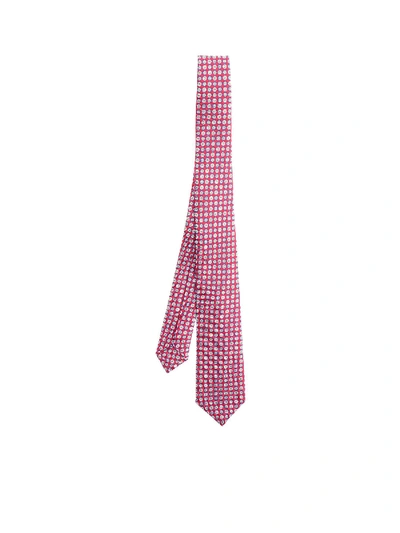 Kiton Red Tie With Blue And Green Print