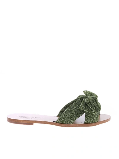 Anniel Bow Slide Slippers In Green