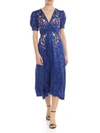 SALONI LEA DRESS IN BLUE WITH FLORAL EMBROIDERY